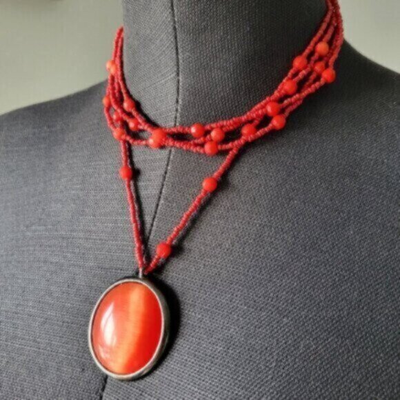 Chunky Beaded Peach Jewel tone Necklace - Picture 6 of 9